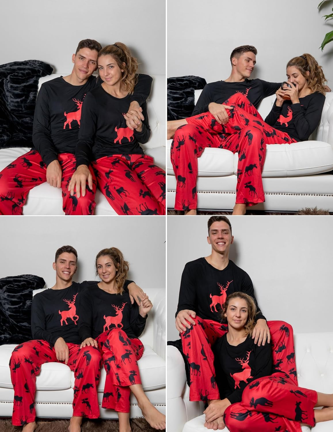 Matching Family Christmas Pajamas Holiday Sleepwear Set Long Sleeve Pullover and Printed Pants S-XXL