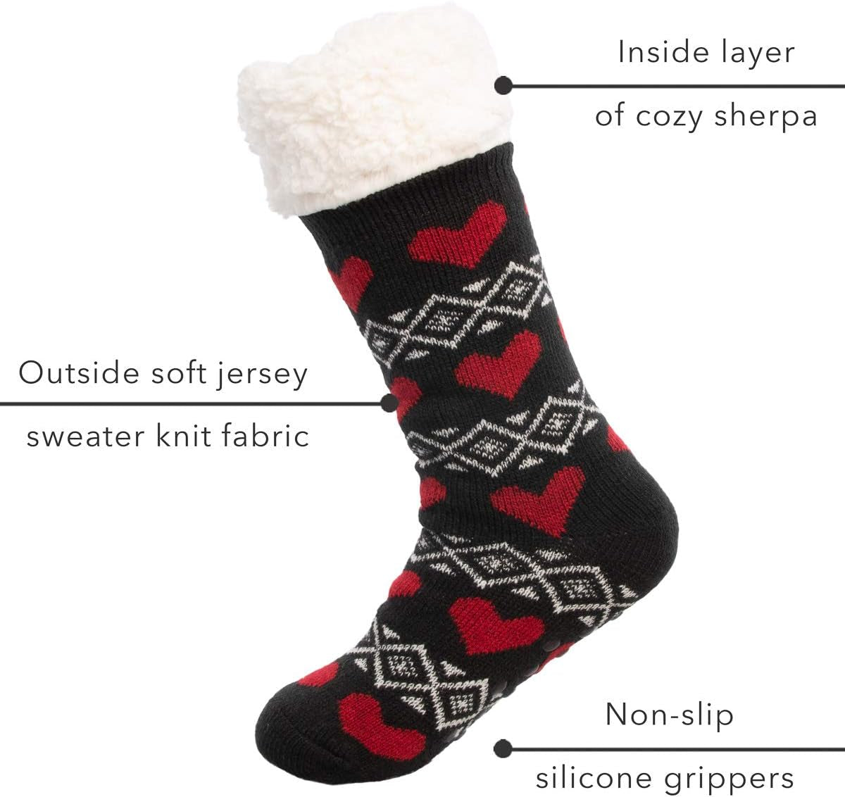 Sock Slippers for Women - 2 Pack Non Slip Socks - Fuzzy Socks Warm Socks with Grippers Sherpa Fleece Lined Thermal