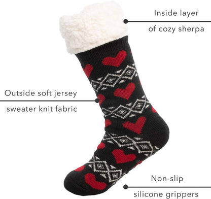 Sock Slippers for Women - 2 Pack Non Slip Socks - Fuzzy Socks Warm Socks with Grippers Sherpa Fleece Lined Thermal