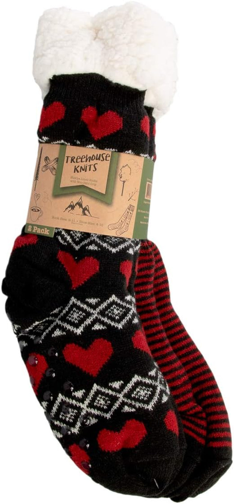 Sock Slippers for Women - 2 Pack Non Slip Socks - Fuzzy Socks Warm Socks with Grippers Sherpa Fleece Lined Thermal